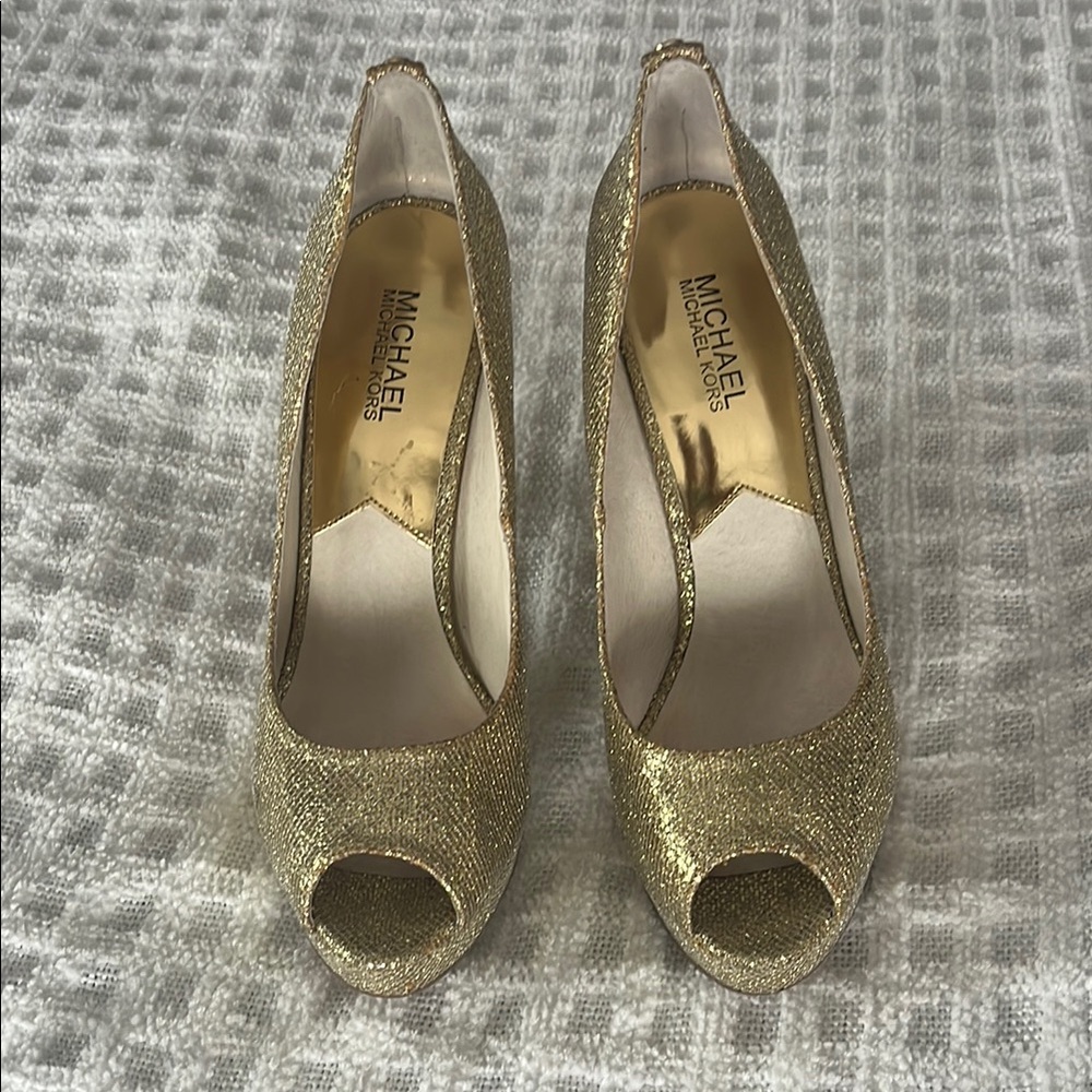 Michael Kors Gold High Heel Peep Toe Pumps